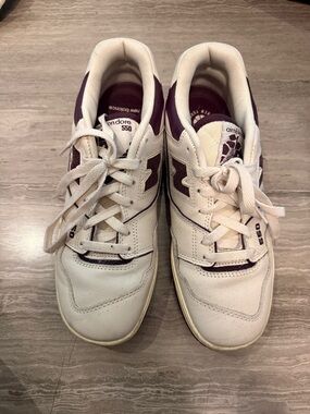 New Balance 550 White with Purple Accent Sneakers